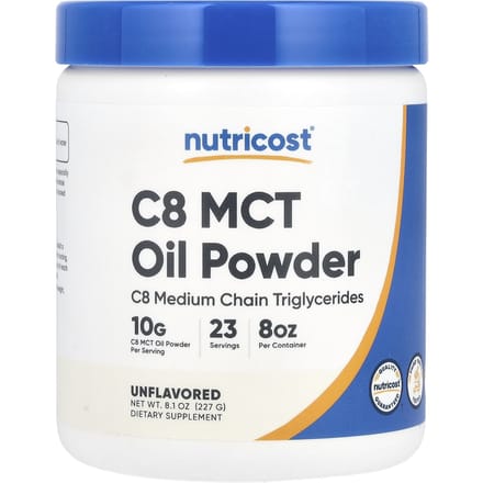 Nutricost, poudre d'huile MCT C8, sans saveur, 230 g (227g)