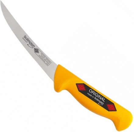 Eikaso Solingen Flexibel Uitbeenmes 16 cm – Gebogen Lemmet – Geel Handvat