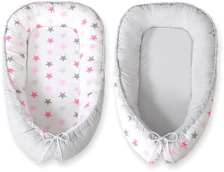 Babynestje dubbelzijdig Premium Cocoon voor baby's BOBONO- sterren roze-grijs/grijs