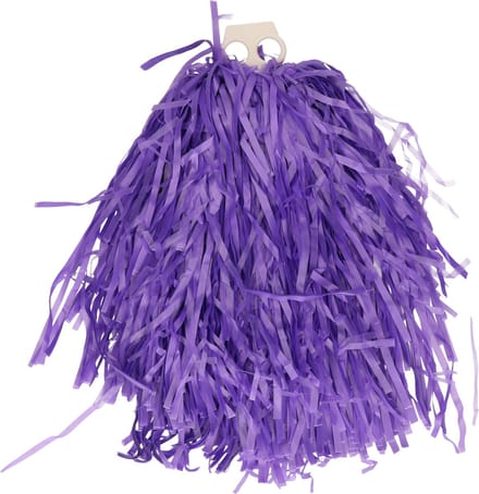 Cheerballs/pompoms - 1x - paars - met franjes en ring handgreep - 28 cm