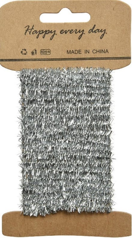 Decoris Lametta lint zilver - 200 cm lang - 6 mm diameter - met ijzerdraad - kerstboom versiering