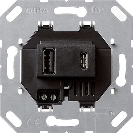 Gira USB-voeding met 2 poorten Type A/C Basisstation Zwart - 236900 - E3JYA