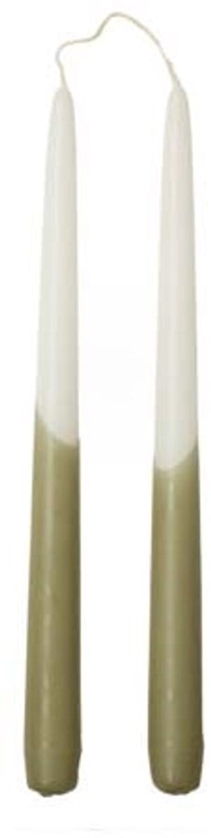 Rustik Lys Dinerkaarsen - Groen Wit - Eucalyptus - Dip Dye Tweelingkaars - 29 cm x 2,2 cm