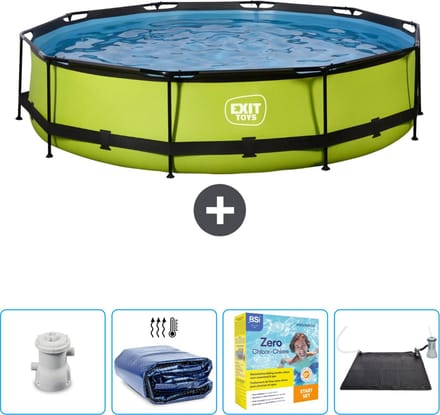EXIT Rond Lime Frame Zwembad - 360 x 76 cm - Inclusief Pomp Solarzeil - Onderhoudspakket - Solar Mat - Nu extra voordelig