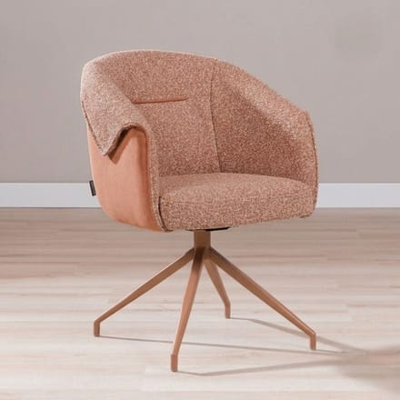 Bronx71® Eetkamerstoel Riley draaibaar bouclé terracotta - stoel
