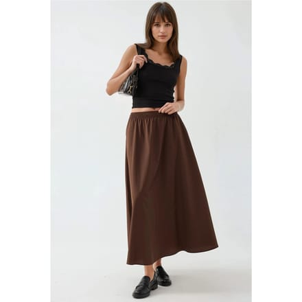 Elastische Taille Midi Rok met Zakken