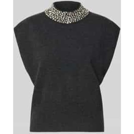regular fit tricottop van zuivere wol met siersteentjes