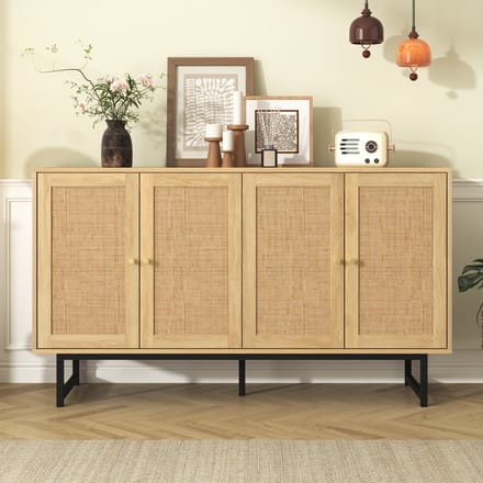 MODFU Sideboard met Rieten Weefsel, 4 Deuren, 140x39,5x80 cm