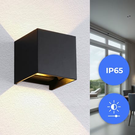 Qube Dimbaar Wandlamp LED 6Watt ZWART 230Volt IP65