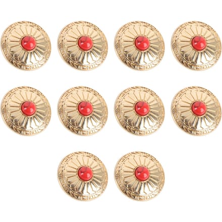 10 Sets Schroefsluiting Knop 30mm Goud Bloem Rood Turquoise Metaal Decoratieve Concho met 4.5mm Schroeven