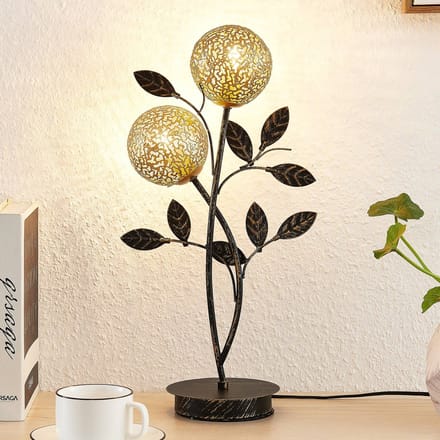 Lucande - Tafellamp - 2lichts - IJzer - H: 48 cm - G9 - zwart, goud