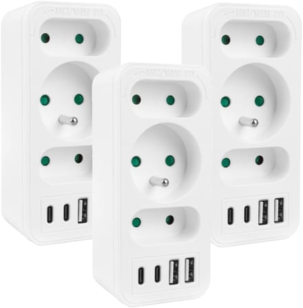 Maclean MCE248 F/W - Set van 3 stuks Stekker - 3-voudige splitter 2x USB-A 2x USB-C - Wit