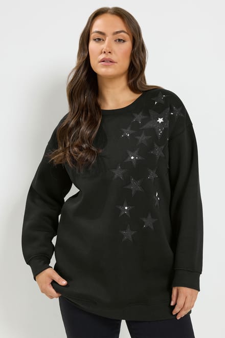 Yours Zwarte Sweater Met Lange Mouwen En Sterren Size 44