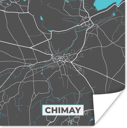 Poster Stadskaart – Grijs - Kaart – Chimay – België – Plattegrond - 75x75 cm