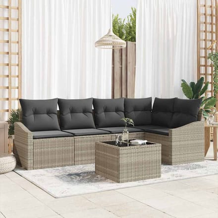 vidaXL Bankstel 6 st Lichtgrijs poly rattan