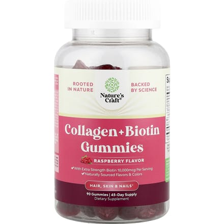 Gommes Nature's Craft Collagène + Biotine, Framboise, 90 Gommes