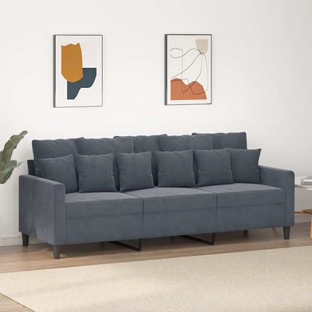 Vidaxl Bank 3-zits, Donkergrijs, 180 Cm, Bekleed met Fluweel