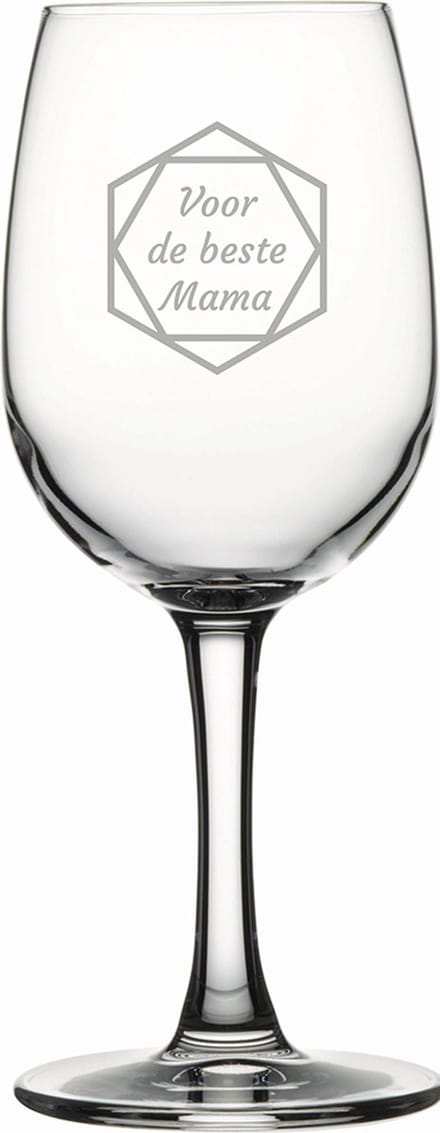 Gegraveerde witte wijnglas 26cl voor de beste Mama in hexagon