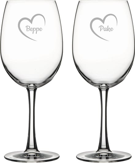 Gegraveerde Rode wijnglas 58cl Pake mei hert & Beppe mei hert