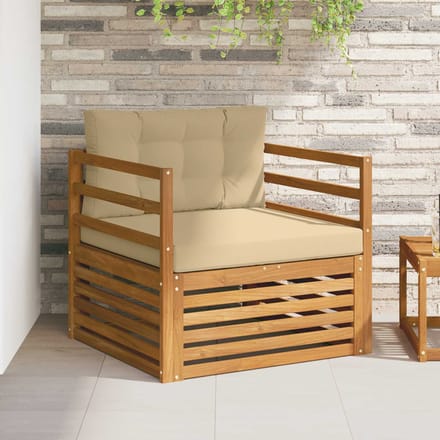 vidaXL - Buitensofa - Massief - Acacia - Hout - en - Polyester - Natuurlijk - en - Beige