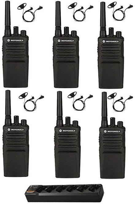 Set van 6 Motorola XT420 UHF IP55 Portofoon met multilader en D-shape oortjes