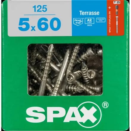 Spax Vlonderschroef T-star Plus Rvs A2 Cilinderkop Torx T25 - 5x60mm - 125 Stuks