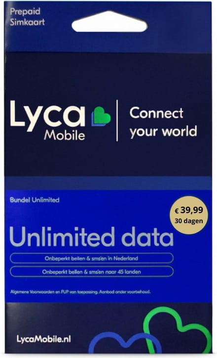 Lycamobile onbeperkt data + Onbeperkt bellen en sms'en voor 30 dagen