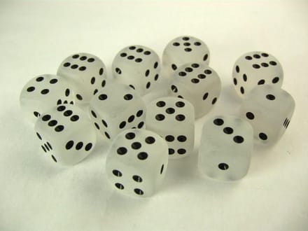Chessex Frosted Clear/black D6 16mm Dobbelsteen Set (12 stuks)