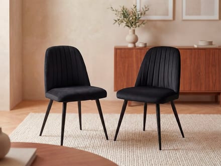 Vente-unique Set van 6 stoelen van fluweel en metaal - Zwart - ELEANA
