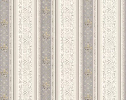 FRANSE LELIE MET KLASSIEKE STREEP BEHANG - Creme Grijs - AS Creation Hermitage 10