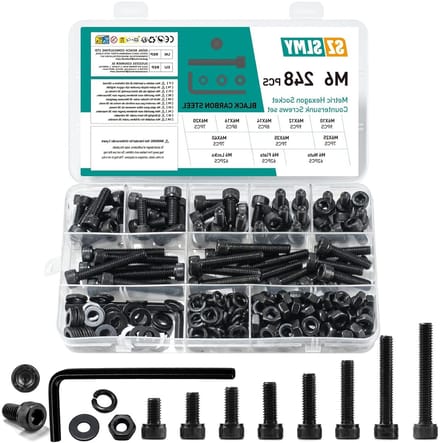 Complete Set van 248 Stuks M6 Schroeven, Moeren en Ringen - Zwarte Hex Socket Schroeven voor Diverse Toepassingen