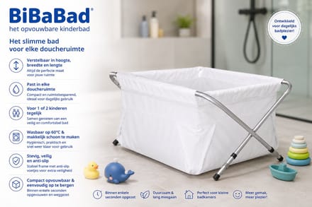 BiBaBad® Opvouwbaar Kinderbad 70-90 cm | Verstelbaar Douchebad | Babybad | Bad voor Douche | Anti-slip | Aluminium Frame | Wit