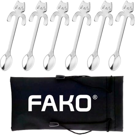 6x Theelepel / Koffielepel Hangende Kat - Zilver - 6 Stuks