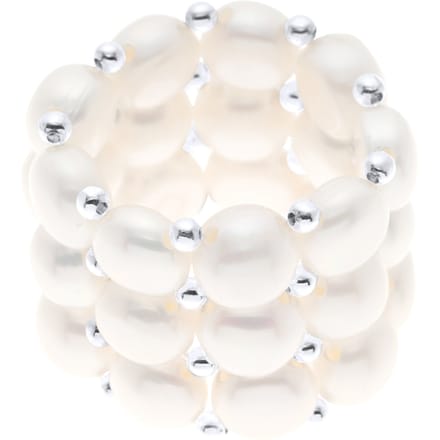 Ring met 3 Rijen - Handgemaakt - van Echte Zoetwaterparels - KLEUR NATUURLIJK WIT - 4 mm