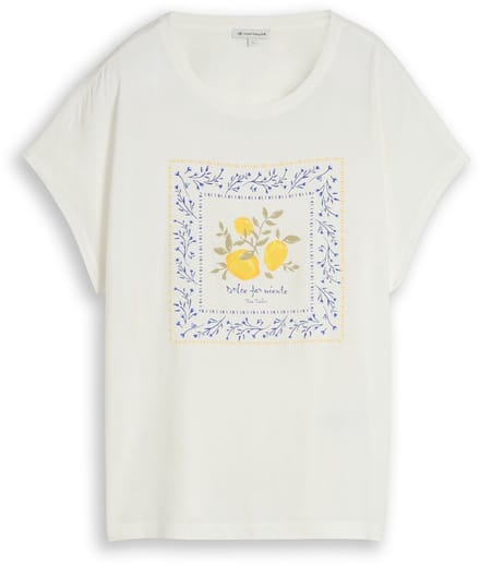 Tom Tailor - T-shirt in materiaalmix - Maat XL - Whisper White