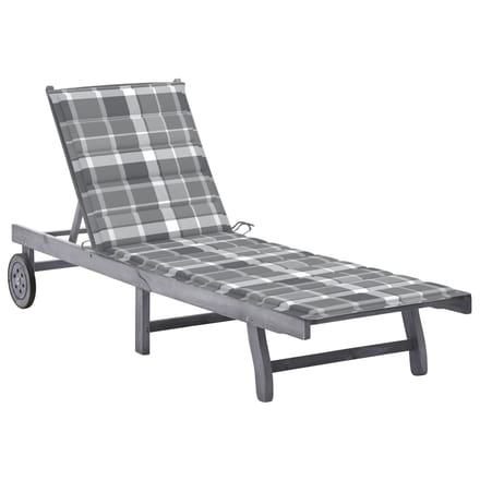 vidaXL - Ligbed - met - kussen - massief - acaciahout - grijs