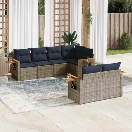 vidaXL - 7-delige - Loungeset - met - kussens - poly - rattan - grijs