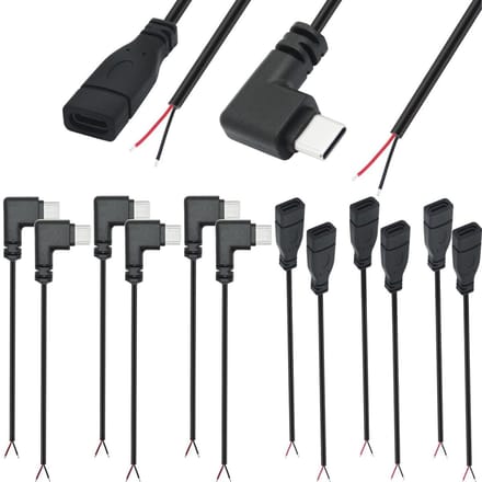 Dailygoody - 12pcs USB C Pigtail Kabels - 90 Graden - 30cm - DIY Power Cord