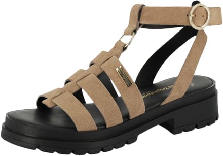 Tobosued platte leren sandalen