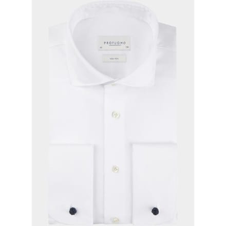 Profuomo slim fit heren overhemd dubbele manchet - twill - wit