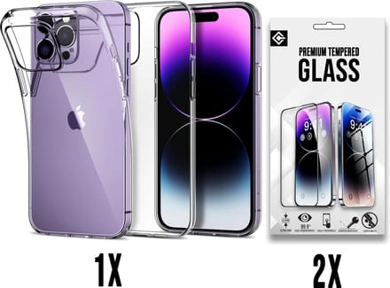 Casemania Hoesje Geschikt voor Apple iPhone 15 Pro Max - Transparant / 2X Glazen Screenprotector - Extra Stevig Siliconen Back Cover