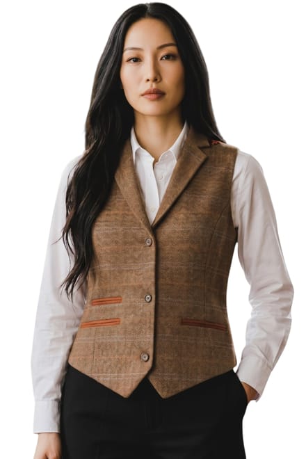 Dames eikenbruin op maat gemaakte tweed vest formeel vest - TPSTZ-7