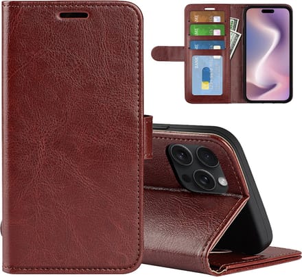 MobyDefend Hoesje - Geschikt voor iPhone 16 Pro Max - Wallet Book Case (Sluiting Achterkant) - Bruin