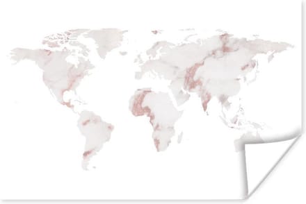 Poster Wereldkaart - Marmer - Koper - 30x20 cm