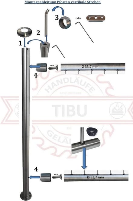 RVS Balustrade Middenpaal voor Balkon en Terras - Hoogte 90 cm