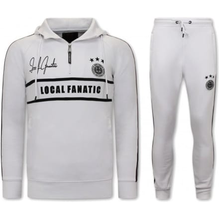 Heren Trainingspak - Double Line Signed - Wit / Zwart
