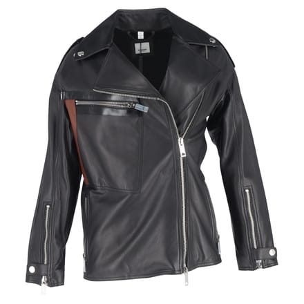 Burberry Stonefield Pocketdetail Bikerjack in Zwart Leer