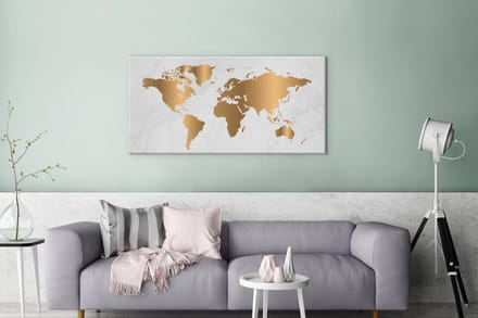 Wereldkaart Goud Marmer canvas | Wereldkaart Canvas Schilderij 100x50 cm