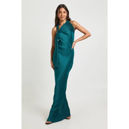 boohoo Dames Plisse Halter Detail Kolom Maxi Jurk | Teal | Maat: 6