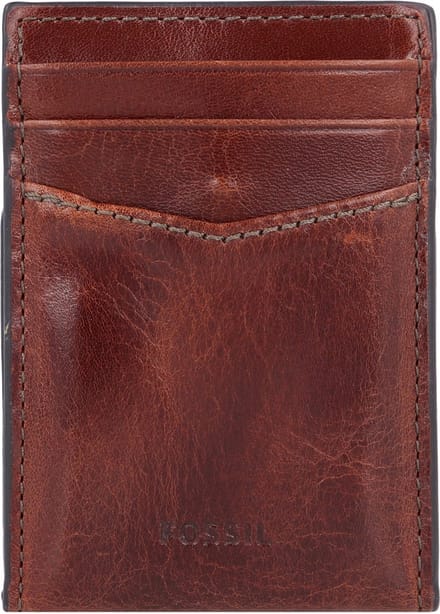 FOSSIL Leren Kaarthoes Dollarclip Andrew Card Case Cognac Bruine